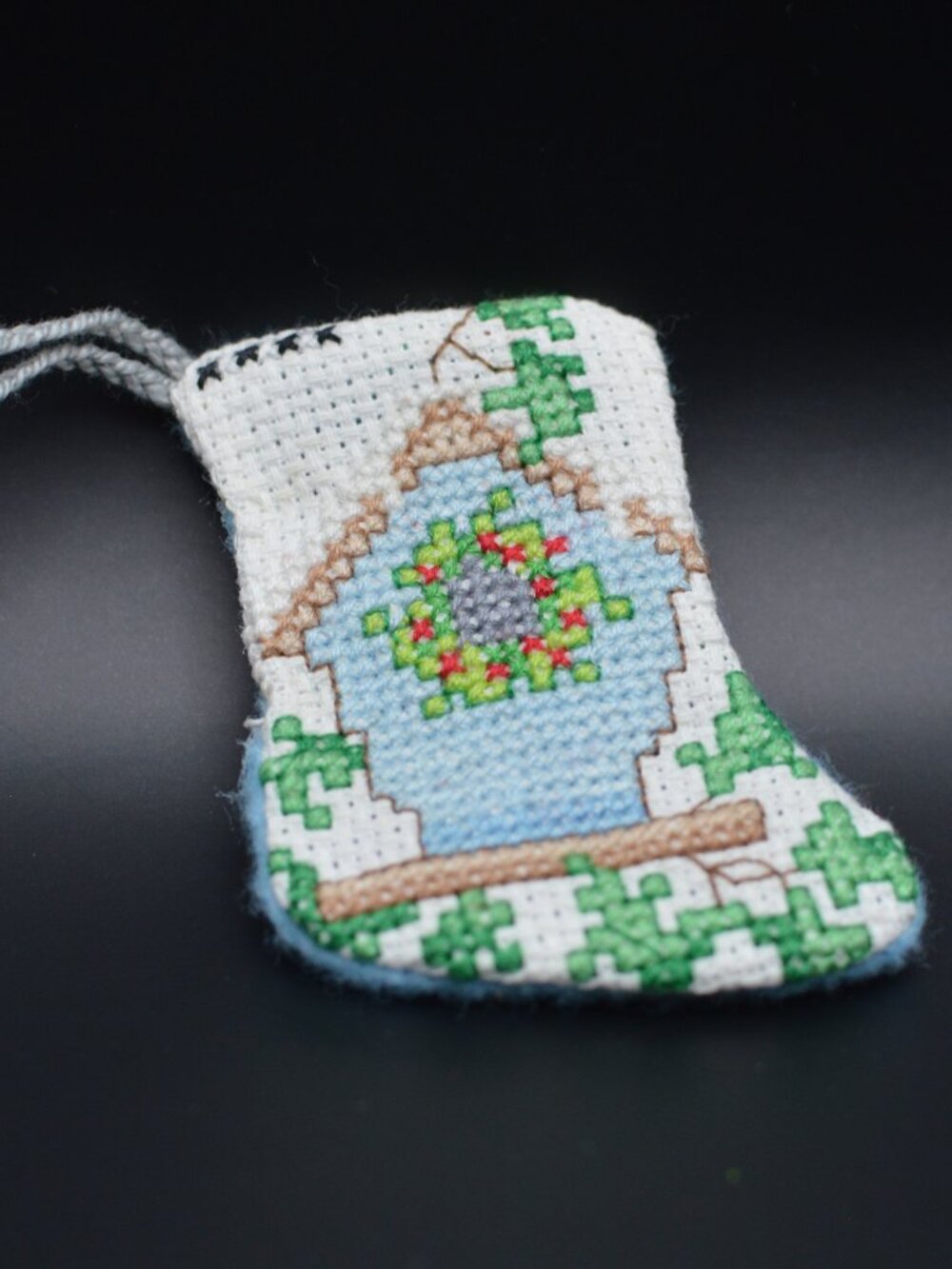 Cross Stitch Stocking Ornament – Birdhouse
